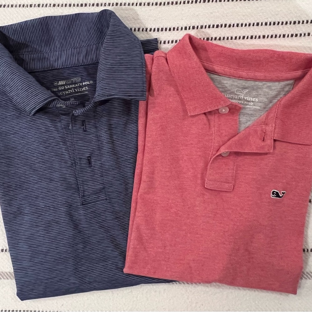 Vineyard Vines Kid's Polo Shirts - Navy and Coral